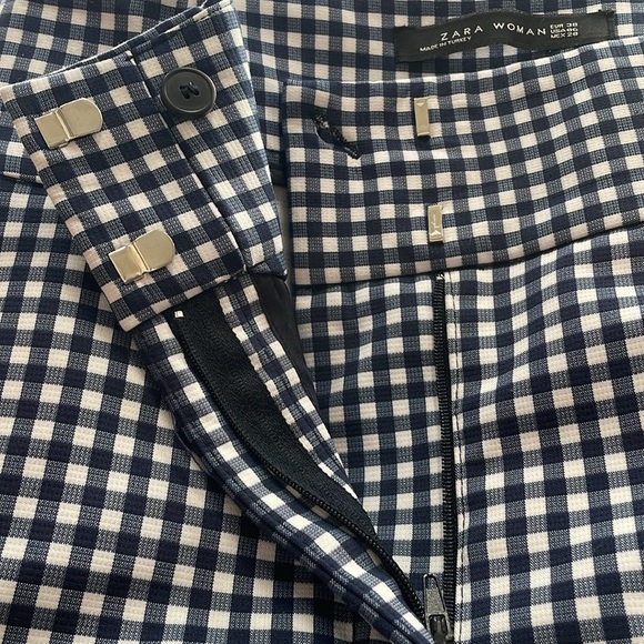 Zara Woman navy white gingham pants High rise Ankle Stretch Size 6 Casual Preppy - Picture 11 of 12